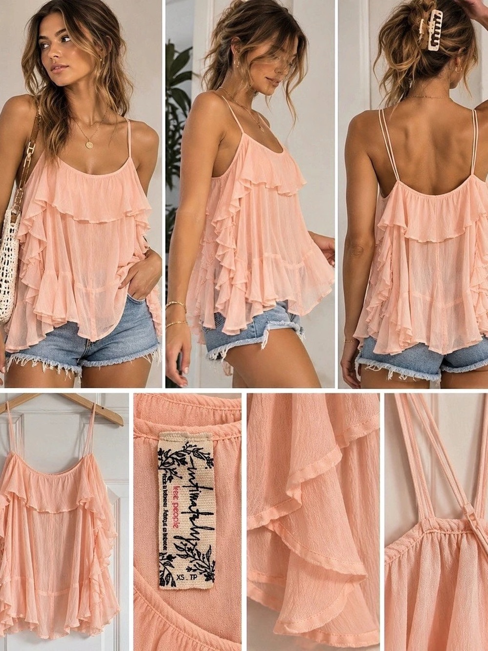 Free People Pink Ruffle Camisole Like New